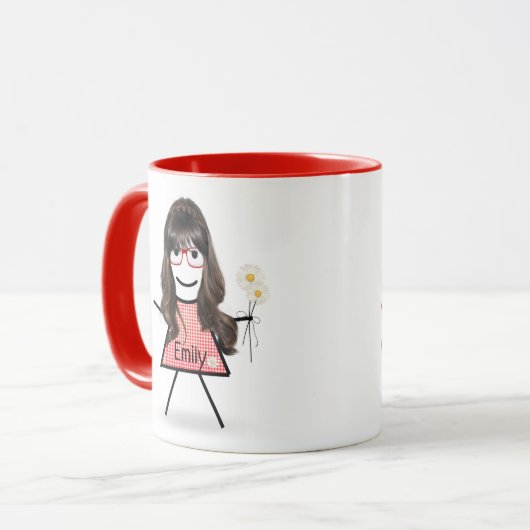 スティック女の子とデイジーと感動的引用文 マグカップ (正面左)