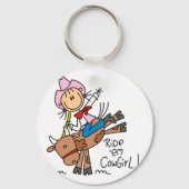 スティック女性のカーボーイライディングブルTシャツとギフト キーホルダー (正面)