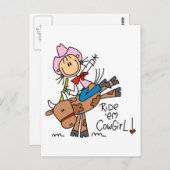 スティック女性のカーボーイライディングブルTシャツとギフト ポストカード (正面/裏面)