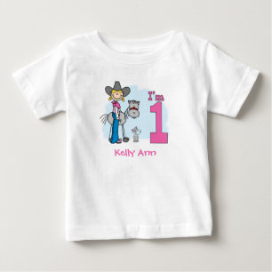 スティック女性のカーボーイ1st誕生日ベビーTシャツ ベビーTシャツ