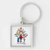 スティック数字の期待の両親の女の子 キーホルダー (正面)