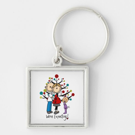 スティック数字の期待の両親の女の子 キーホルダー (正面)
