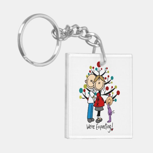 スティック数字の期待の両親の女の子 キーホルダー (正面左)