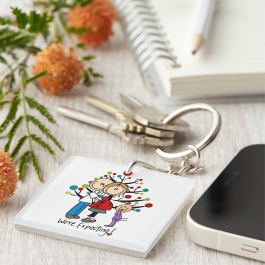 スティック数字の期待の両親の女の子 キーホルダー (正面右)