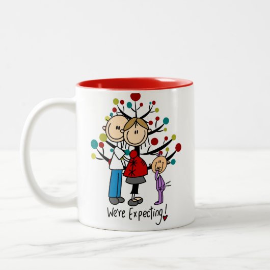 スティック数字の期待の両親の女の子 ツートーンマグカップ (左)