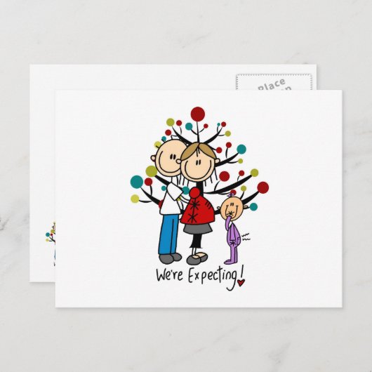 スティック数字の期待の両親の女の子 ポストカード (正面/裏面)