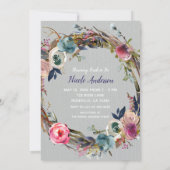 スティック素朴フローラリースモダンブライダルシャワー 招待状 (裏面)