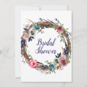 スティック素朴フローラリースモダンブライダルシャワー 招待状 (正面)
