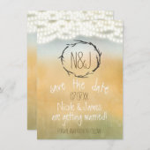 スティック素朴リース&ストリングライト日付を保存 招待状 (正面/裏面)