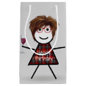 スティック誕生日ガールとワイングラス スモールペーパーバッグ (正面)