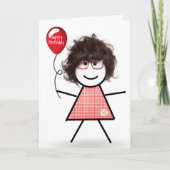 スティック誕生日ギンガムガールと赤いバルーン カード (正面)