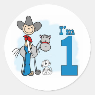 スティック・カウボーイ1歳の誕生日 ラウンドシール