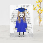スティック・ガール卒業、髪と卒業証書 カード (黄色い花)