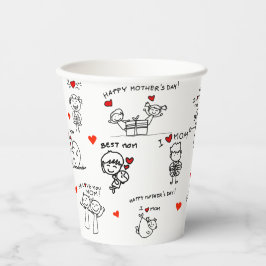 スティック・フィギュア・アート母の日 紙コップ