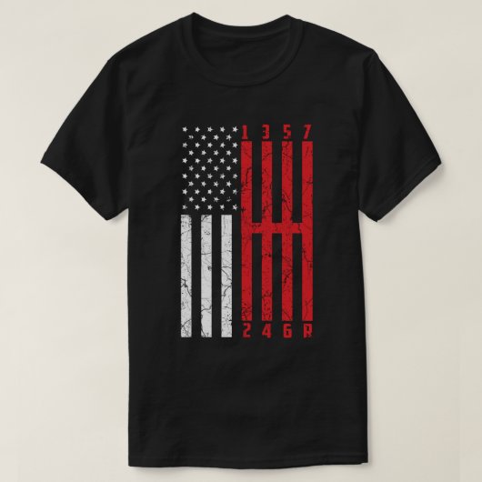 スティックShiftアメリカ国旗のレーシングコルベット6ギア Tシャツ (デザイン正面)