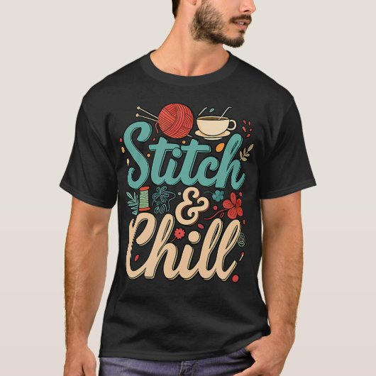 スティッチ リラックス 編み物 裁縫 手芸 コーヒー L Tシャツ (正面)