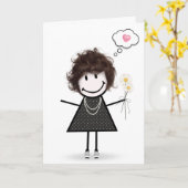 スティッ考えるク・フィギュア・ガール カード (黄色い花)