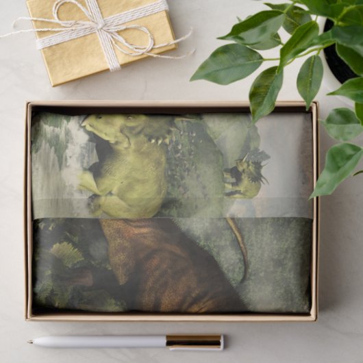 スティラコサウルスに対して戦うティラノサウルス・レックスのレックス 薄葉紙 (ギフト)