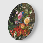 スティルライフバラとイチゴby Otto Ottesen ラージ壁時計 (傾斜)