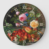 スティルライフバラとイチゴby Otto Ottesen ラージ壁時計 (正面)