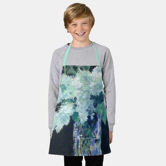 スティルライフ薄紫ブーケバイマネ印象派 エプロン (着用した状態)