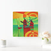 スティル中国のウォーターのジャンクスCubismアート スクエア壁時計 (ホーム)