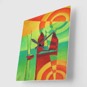 スティル中国のウォーターのジャンクスCubismアート スクエア壁時計 (傾斜)