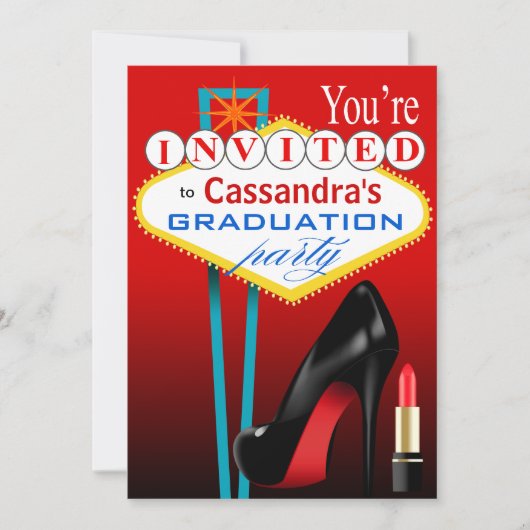 スティレットとリップスティックラスベガスパーティー赤 招待状 (正面)