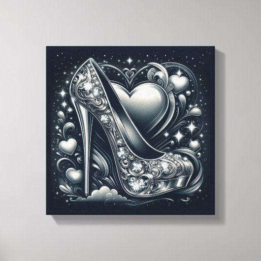 スティレットハイヒールとハートとダイヤモンド キャンバスプリント (正面)
