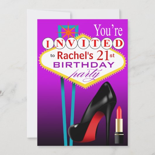 スティレット&リップスティックラスベガスパーティーパープル 招待状 (正面)