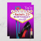 スティレット&リップスティックラスベガスパーティーパープル 招待状 (正面/裏面)