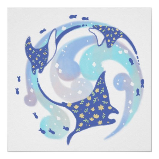 スティングレイイン海イラストレーション ポスター (正面)