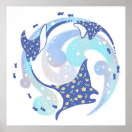 スティングレイイン海イラストレーション ポスター