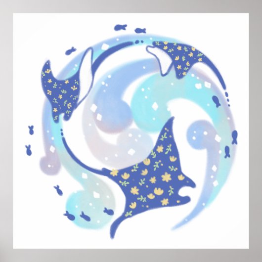 スティングレイイン海イラストレーション ポスター (正面)