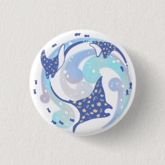 スティングレイイン海イラストレーション 缶バッジ (正面)
