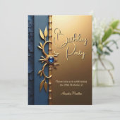 スティーエレガントルブルー金ゴールド華美誕生日パーティー 招待状 (スタンド正面)