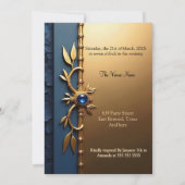 スティーエレガントルブルー金ゴールド華美誕生日パーティー 招待状 (裏面)