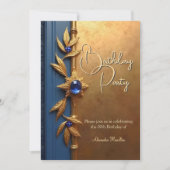スティーエレガントル王室のブルー金ゴールド華美誕生日 招待状 (正面)