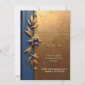 スティーエレガントル王室のブルー金ゴールド華美誕生日 招待状 (裏面)