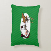 スティージーサンタとトナカイの緑のストライプ アクセントクッション (裏面(縦))