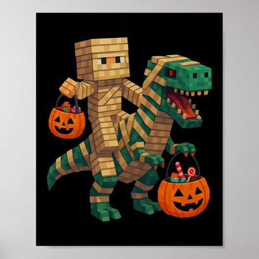 スティーブが乗るミイラの恐竜Tレックスのハロウィン面白グッズ ポスター (正面)