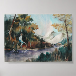 スティーブはコロラドの山々に乗っている。 ポスター