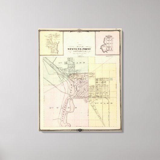 スティーブンス・ポイント、エルロイ、ヴォネウォックの地図 キャンバスプリント (正面)
