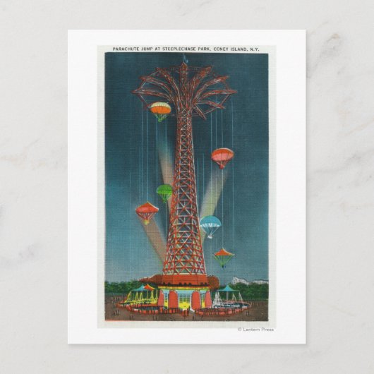 スティープルチェイスパークのパラシュートジャンプ(夜景) ポストカード (正面)
