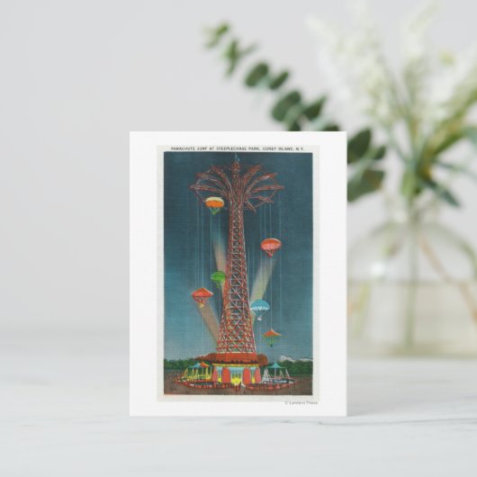 スティープルチェイスパークのパラシュートジャンプ(夜景) ポストカード (スタンド正面)