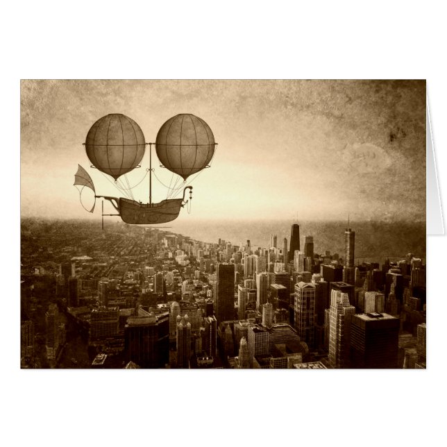 スティームシップ飛行船オーバーシカゴフラットカード (正面横)