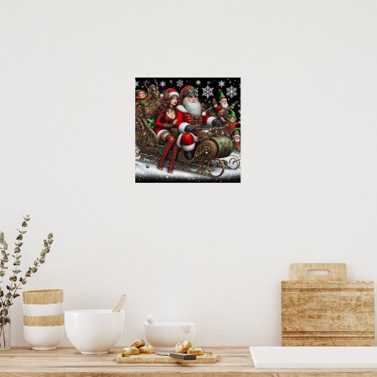 スティームパンクが~サンタと妻と小妖精や小人02 XX ポスター (キッチン)