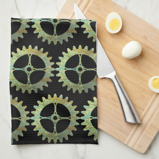 スティームパンクさびた時計製造ギア キッチンタオル (四つ折り)