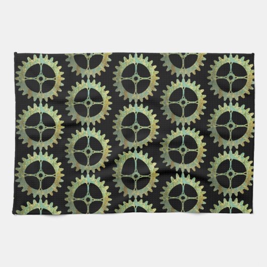 スティームパンクさびた時計製造ギア キッチンタオル (横)