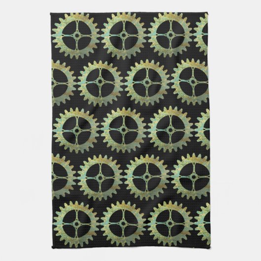 スティームパンクさびた時計製造ギア キッチンタオル (縦)